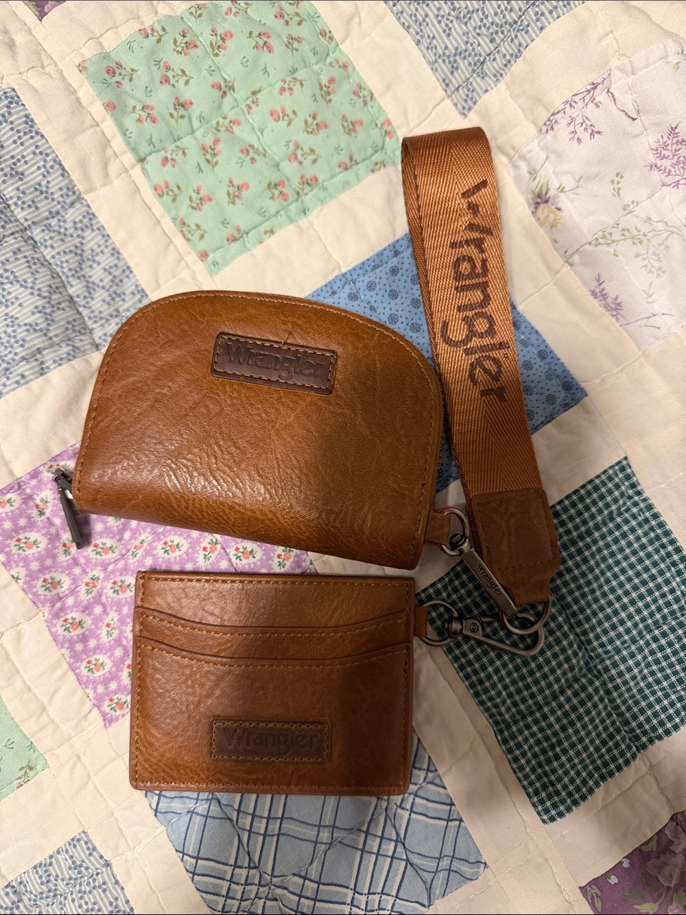 Wrangler Brown Leather Wallet, Coin Pouch & Branded Strap Set